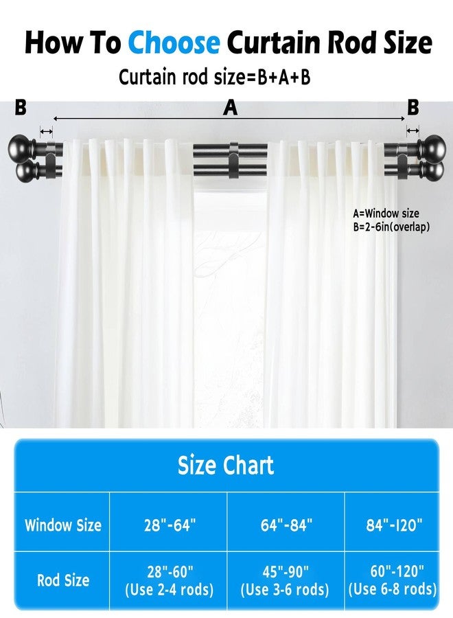 Guankai Double Rod Curtain Set 30 to 60 Inch,Double Curtain Rods for Windows with 2PCS Holder,Black Small Extra Long 5/8" Diameter Blackout Cortineros Dobles Para Ventanas for Bedroom,Living Room - Image 2