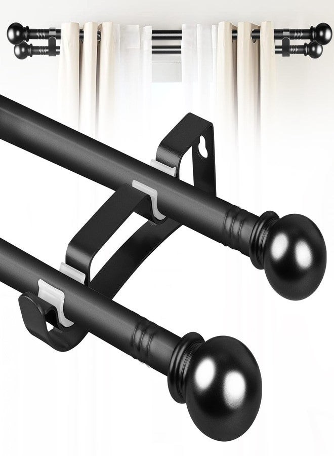 Guankai Double Rod Curtain Set 30 to 60 Inch,Double Curtain Rods for Windows with 2PCS Holder,Black Small Extra Long 5/8" Diameter Blackout Cortineros Dobles Para Ventanas for Bedroom,Living Room - Image 1