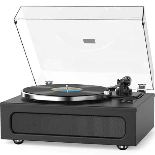 Retrolife Record Player All-in-One Classic Turntable for Vinyls Records Built-in 4 Stereo Speakers High Fidelity Audio AT-3600L Phono Belt Drive Vinyl Players BT Wireless Pariing Aux-in RCA Auto Stop Pure Black - Image 1