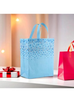 Kuber Industries Kuber Industries (Pack of 12) Shopping Handbag | Foldable Shopping Bag | Reusable Grocery Bags | Vegetable Bag | Carry Bags with Handle | Gifting Bag | Large | Top Leaf Print | Sky Blue  - Image 5