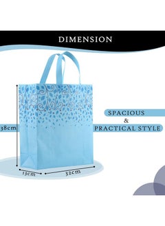 Kuber Industries Kuber Industries (Pack of 12) Shopping Handbag | Foldable Shopping Bag | Reusable Grocery Bags | Vegetable Bag | Carry Bags with Handle | Gifting Bag | Large | Top Leaf Print | Sky Blue  - Image 4