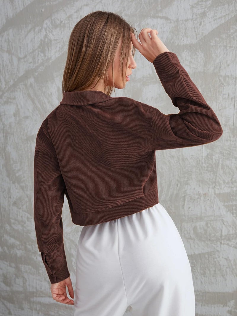 SMOWKLY Women’s Cotton Blend Cropped Jacket with Two Pockets| Casual Button Down Shirt| Stylish Lightweight Outerwear for Women’s | Long Sleeve Jacket for Regular Wear - Image 4