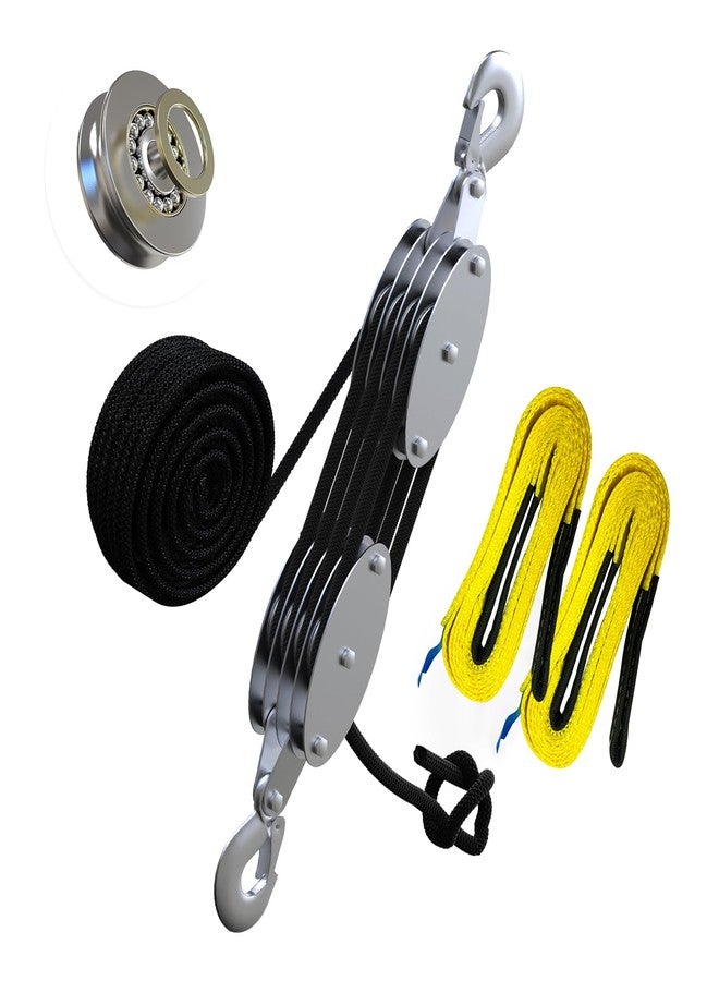 YATOINTO Rope Hoist Pulley System with Metal Bearing, 4400LB Pulley Block and Tackle, 8:1 Lifting Power 65ft, Heavy Duty Pulley Block for Hunting Lifting Garage Warehouses Building (with 2PCs Straps) - Image 1