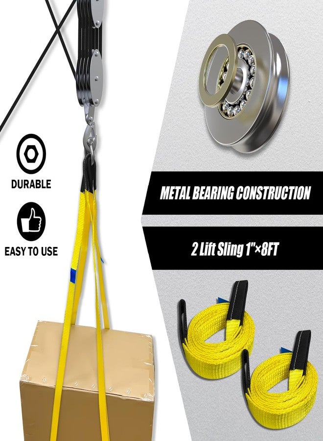 YATOINTO Rope Hoist Pulley System with Metal Bearing, 4400LB Pulley Block and Tackle, 8:1 Lifting Power 65ft, Heavy Duty Pulley Block for Hunting Lifting Garage Warehouses Building (with 2PCs Straps) - Image 3