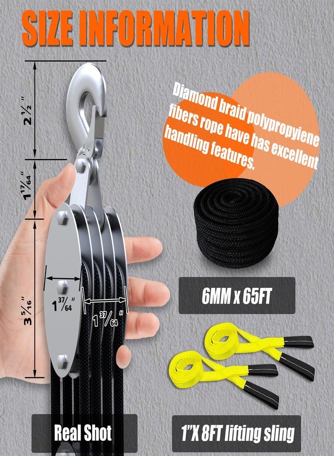 YATOINTO Rope Hoist Pulley System with Metal Bearing, 4400LB Pulley Block and Tackle, 8:1 Lifting Power 65ft, Heavy Duty Pulley Block for Hunting Lifting Garage Warehouses Building (with 2PCs Straps) - Image 5