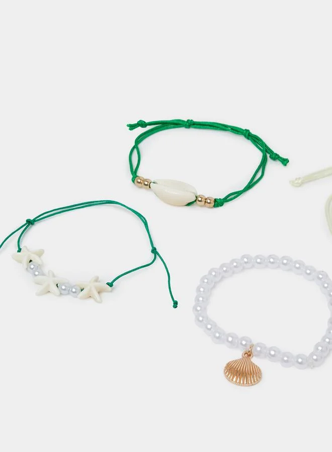 Styli  Set of 5 - Shell and Evil Eye Beaded Bracelet for Women | Best Price UAE