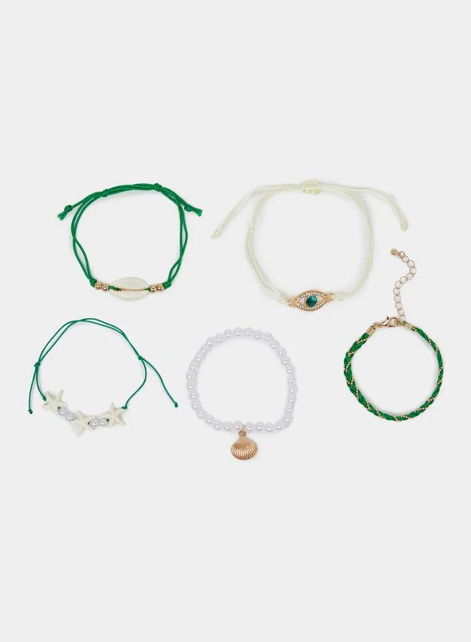 Styli Set of 5 - Shell and Evil Eye Beaded Bracelet