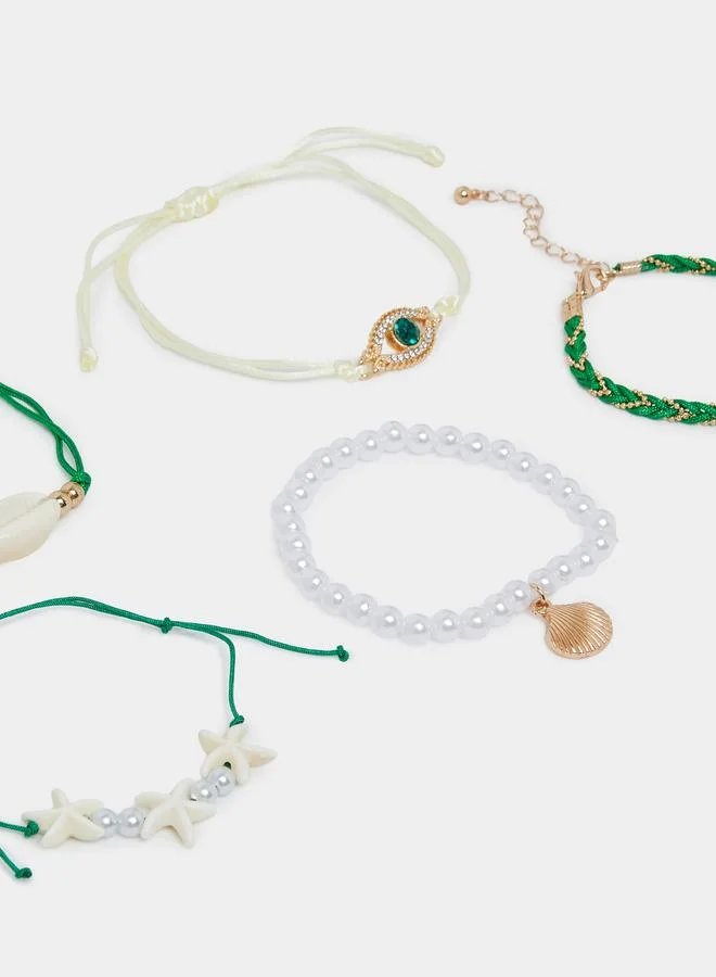 Styli  Set of 5 - Shell and Evil Eye Beaded Bracelet for Women | Best Price UAE