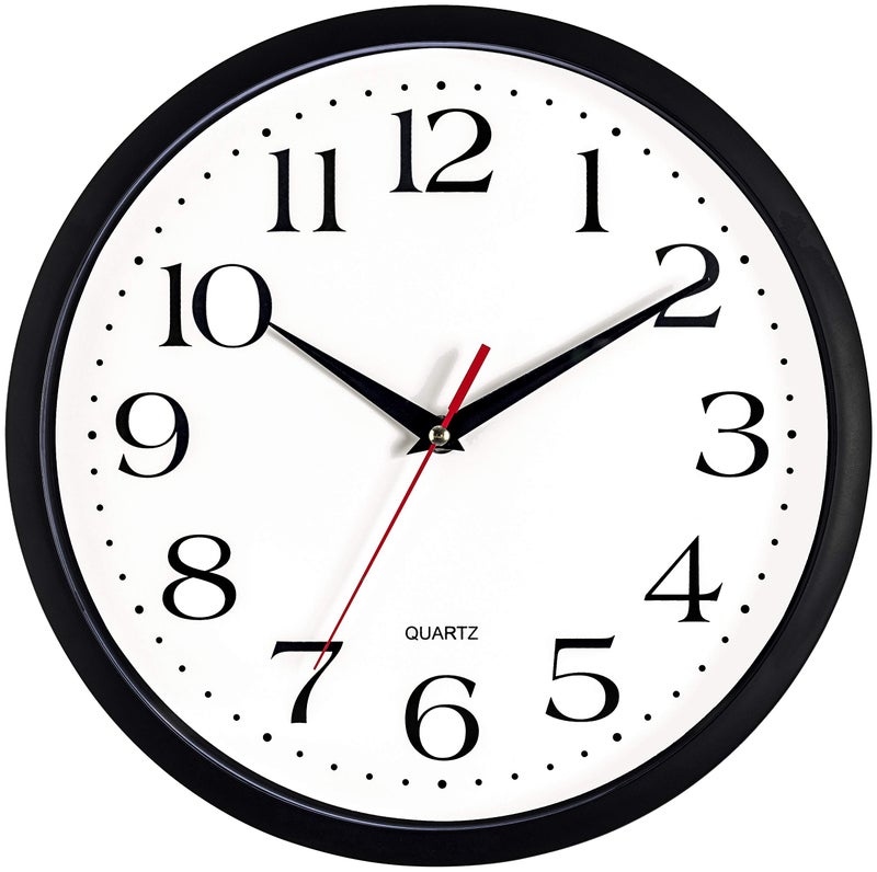 Bernhard Products Black Wall Clock Silent Non Ticking12 Inch Quality Quartz Battery Operated Round Easy to Read HomeOfficeKitchenClassroomSchool Clock Sweep Movement 12 Inch