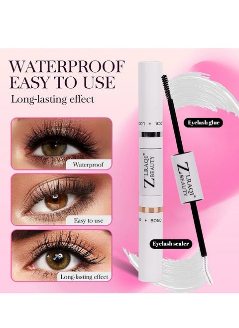 Double-ended False Eyelash Adhesive, Waterproof Lash Bond and Seal Individual Lashes Glue and Seal Super Strong Hold DIY Lash Extension Kit Hold 48-72 Hours Cluster Lash Glue Eyelash Extension Kit