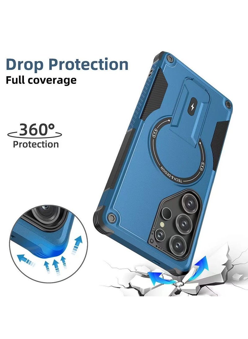 ICARLUS For Samsung Galaxy S25 Ultra with Kickstand Compatible with MagSafe Dual Laye Drop Proof Phone Case Stand Blue  - Image 2