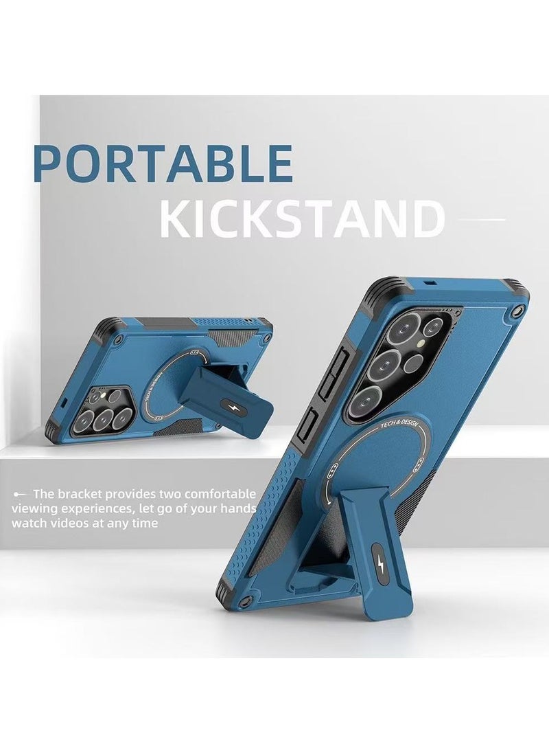 ICARLUS For Samsung Galaxy S25 Ultra with Kickstand Compatible with MagSafe Dual Laye Drop Proof Phone Case Stand Blue  - Image 3