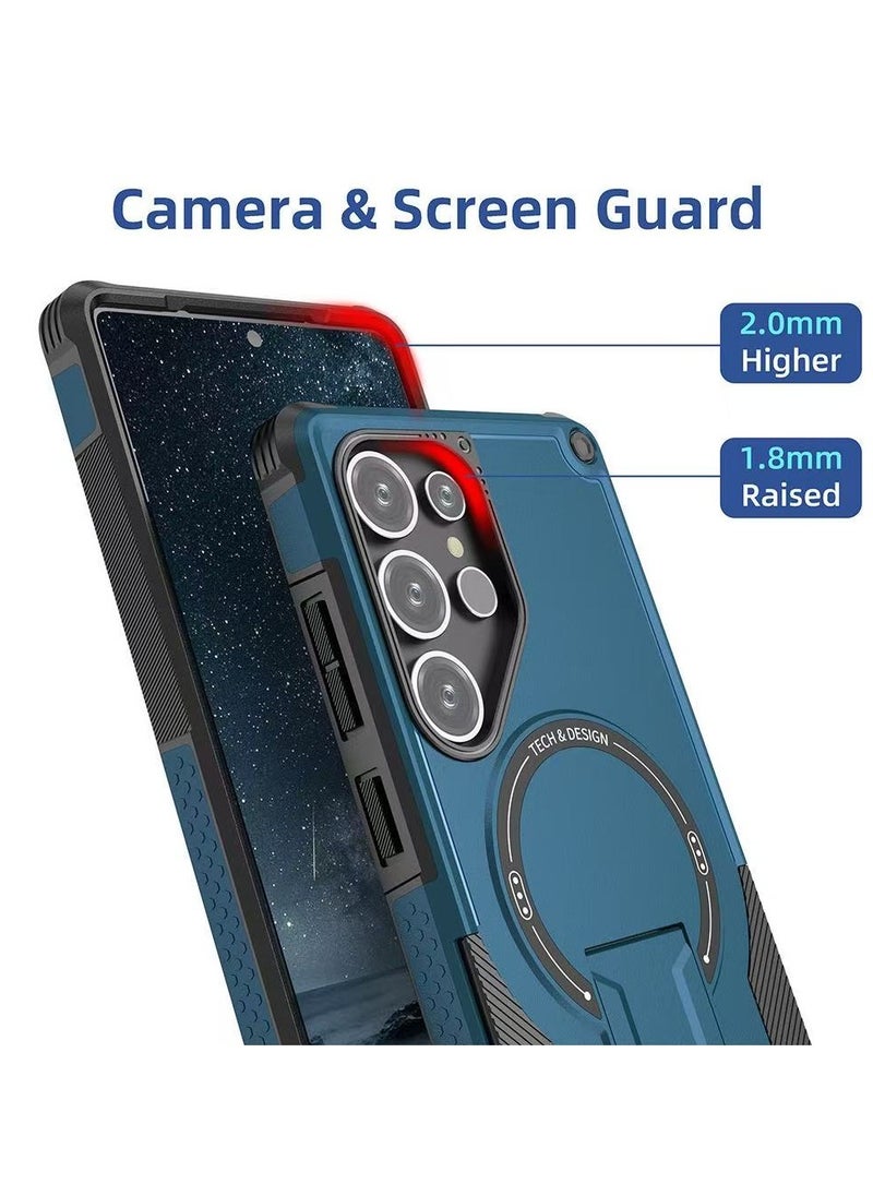 ICARLUS For Samsung Galaxy S25 Ultra with Kickstand Compatible with MagSafe Dual Laye Drop Proof Phone Case Stand Blue  - Image 4