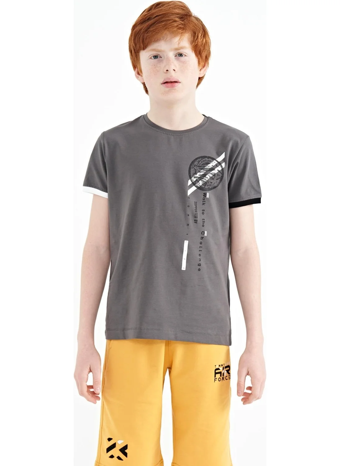 Tommy Life Dark Gray Printed Detailed O Neck Standard Pattern Boy T-Shirt - 11131