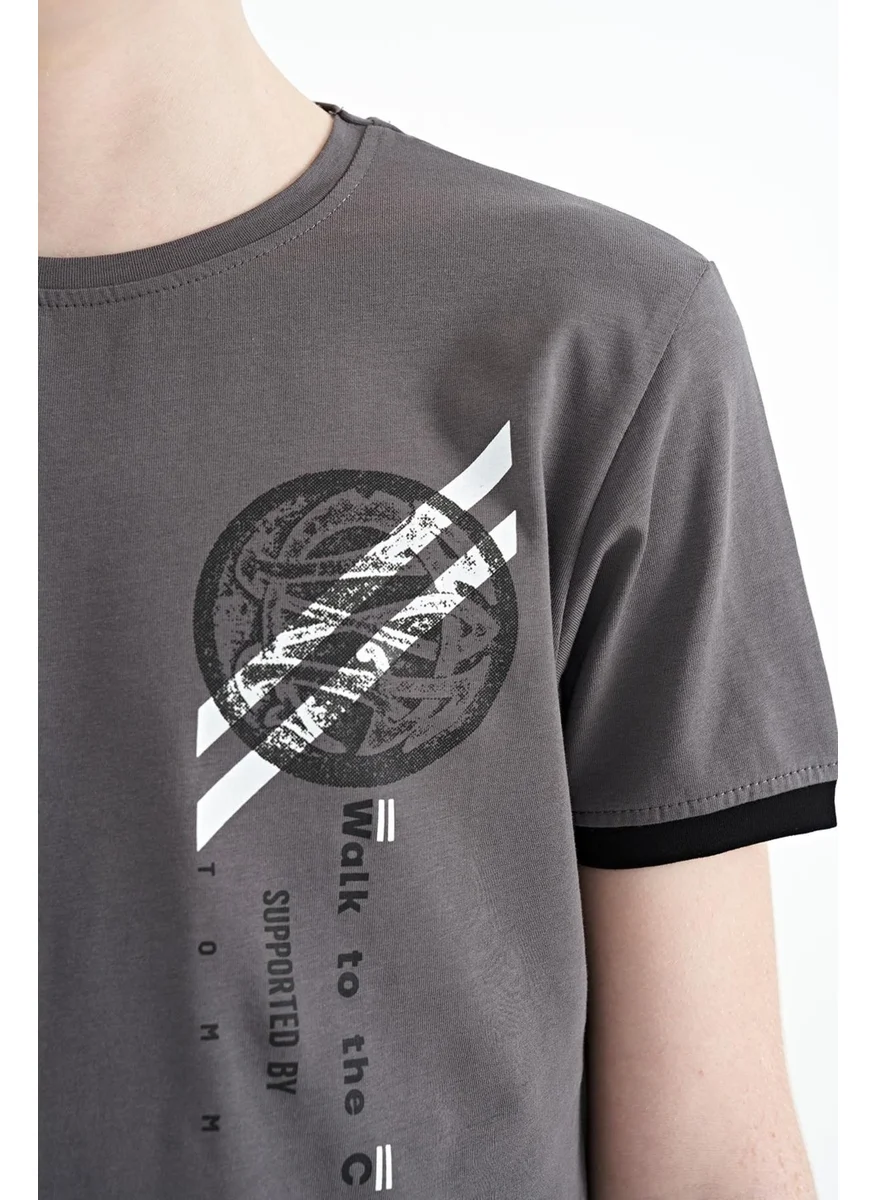 Tommy Life Dark Gray Printed Detailed O Neck Standard Pattern Boy T-Shirt - 11131
