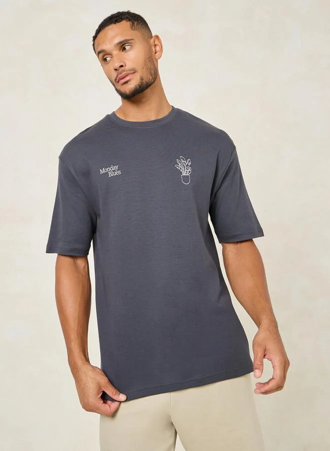 Styli Front & Back Graphic Print Interlock Oversized T-Shirt