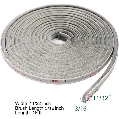 TORRAMI Felt Pile Weather Stripping 11/32 inch x 3/16 inch x 16 ft, Sliding Windows and Door Frame Side Brush Seal, Draft Stopper Soundproofing, Grey - Image 2
