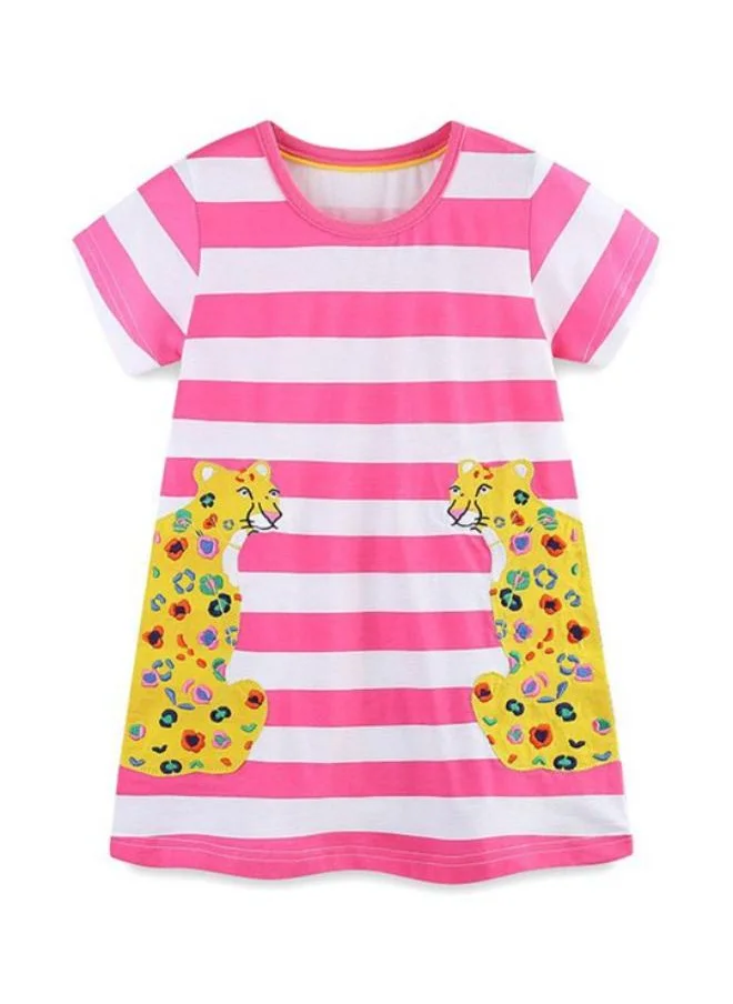 YUNIQEE Pink A-Line Crew Neck Striped Dress