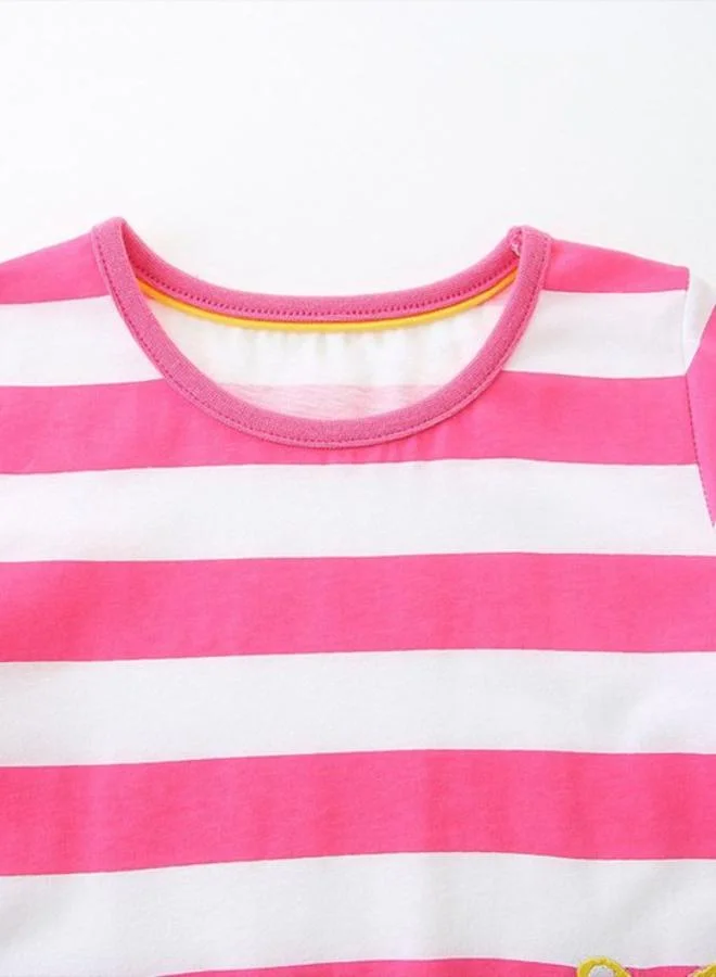 يونيكي Pink A-Line Crew Neck Striped Dress