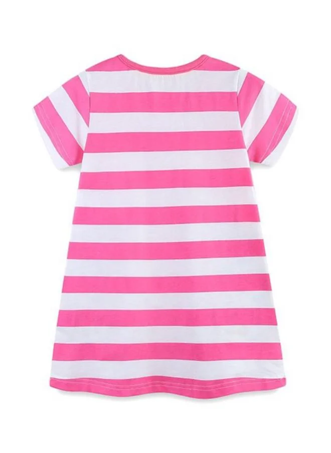 YUNIQEE Pink A-Line Crew Neck Striped Dress