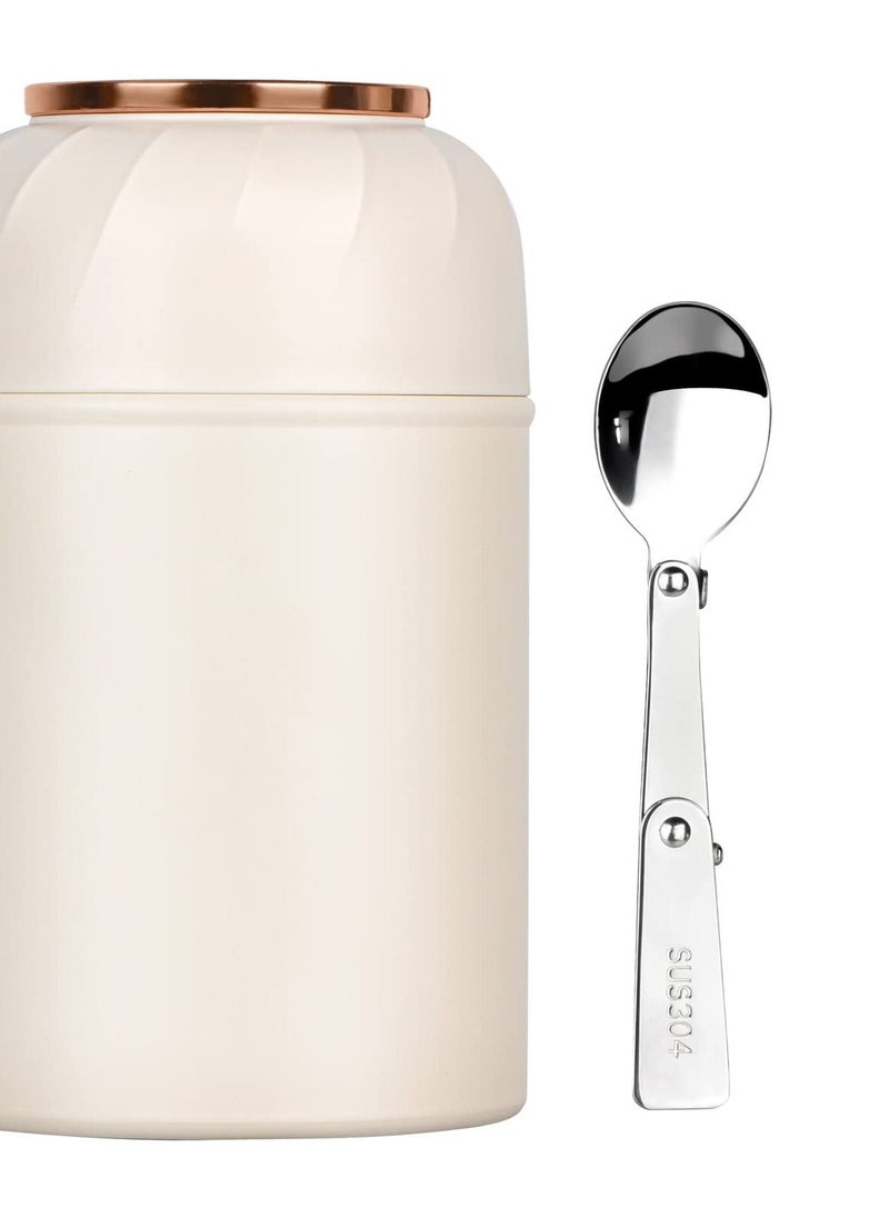 Excefore - 17oz Insulated Thermoses for Hot Food, Leak-Proof Container with Foldable Fork & Spoon, Portable and Convenient for Office and Outdoor Use, Keep Your Meals Warm in Style (White) - Image 1
