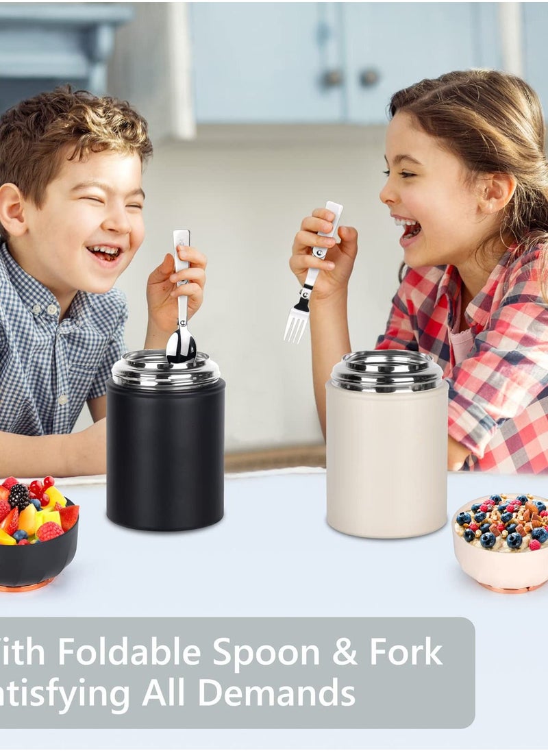 Excefore - 17oz Insulated Thermoses for Hot Food, Leak-Proof Container with Foldable Fork & Spoon, Portable and Convenient for Office and Outdoor Use, Keep Your Meals Warm in Style (White) - Image 1