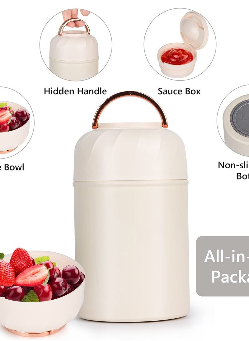 Excefore - 17oz Insulated Thermoses for Hot Food, Leak-Proof Container with Foldable Fork & Spoon, Portable and Convenient for Office and Outdoor Use, Keep Your Meals Warm in Style (White) - Image 1