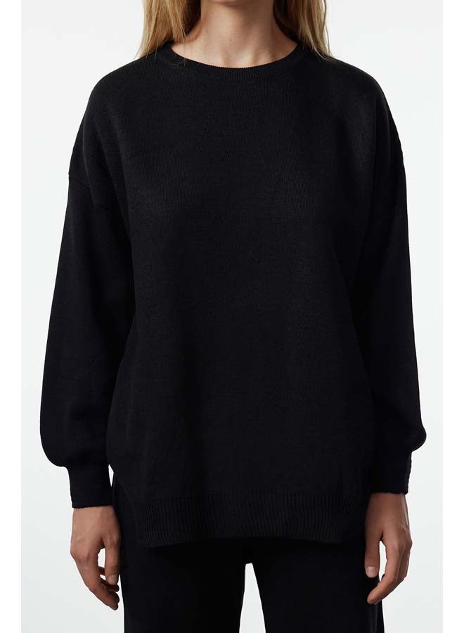 trendyol Black Wide Pattern Balloon Sleeve Knitwear Top-Bottom Set TWOAW24AU00067  - Image 3