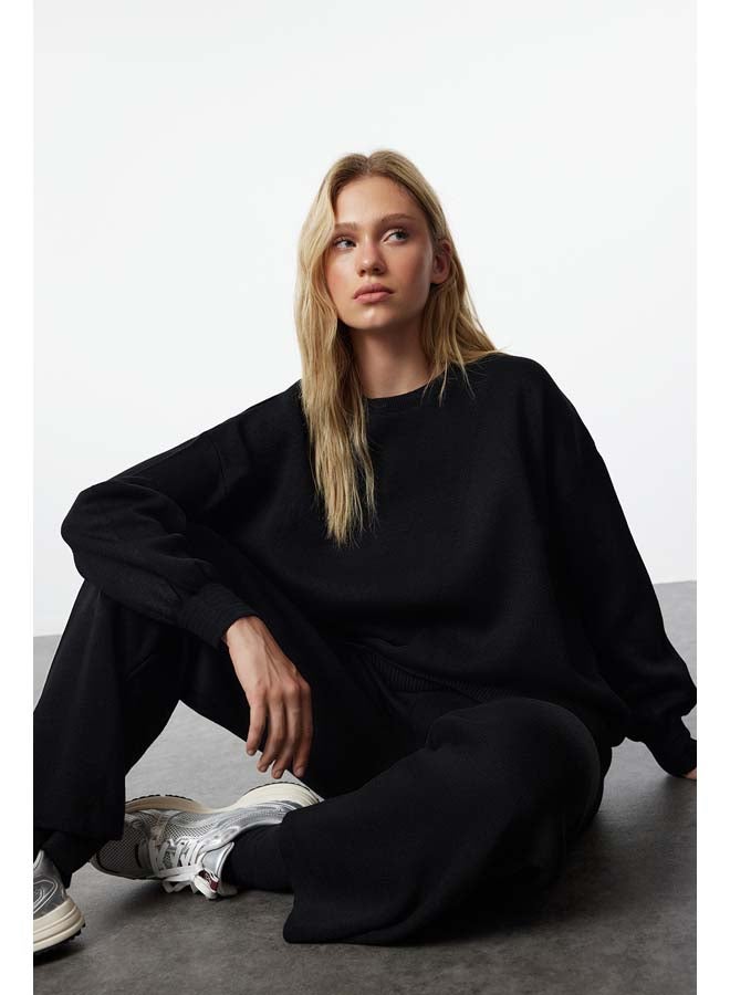 trendyol Black Wide Pattern Balloon Sleeve Knitwear Top-Bottom Set TWOAW24AU00067  - Image 2