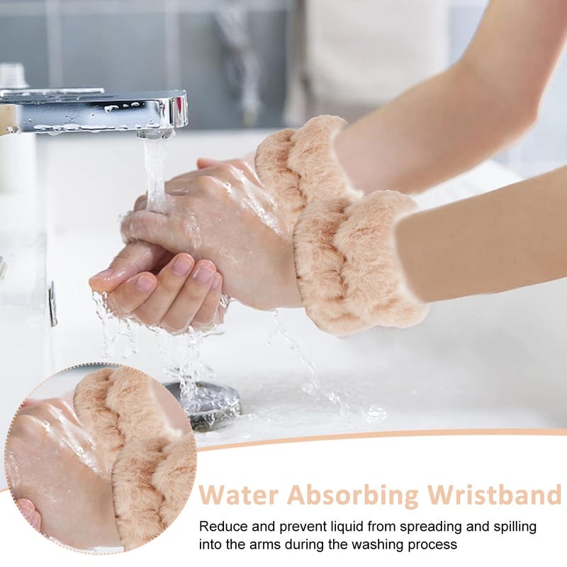 M'AYCREATE MAYCREATE® Skincare Headband for Women & Wrist Band for Face Wash 3pcs Combo, Cute Facial Makeup Hair Band and Wrist Bands Towel, Bear Ears Face Wash Band Spa Headband for Women Girls - Image 4