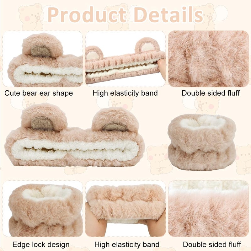 M'AYCREATE MAYCREATE® Skincare Headband for Women & Wrist Band for Face Wash 3pcs Combo, Cute Facial Makeup Hair Band and Wrist Bands Towel, Bear Ears Face Wash Band Spa Headband for Women Girls - Image 3