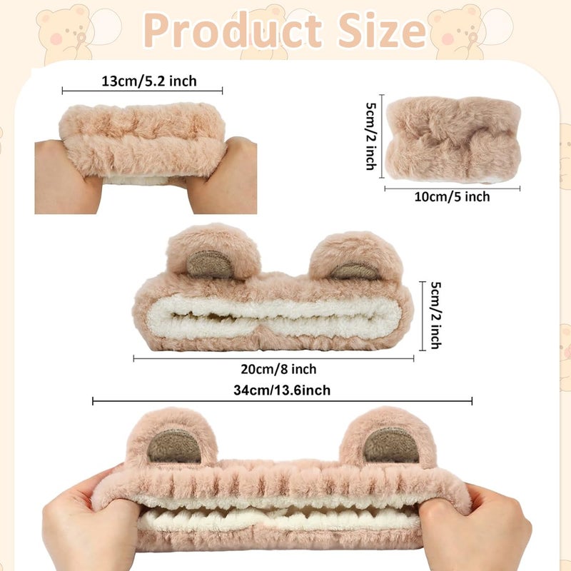 M'AYCREATE MAYCREATE® Skincare Headband for Women & Wrist Band for Face Wash 3pcs Combo, Cute Facial Makeup Hair Band and Wrist Bands Towel, Bear Ears Face Wash Band Spa Headband for Women Girls - Image 2