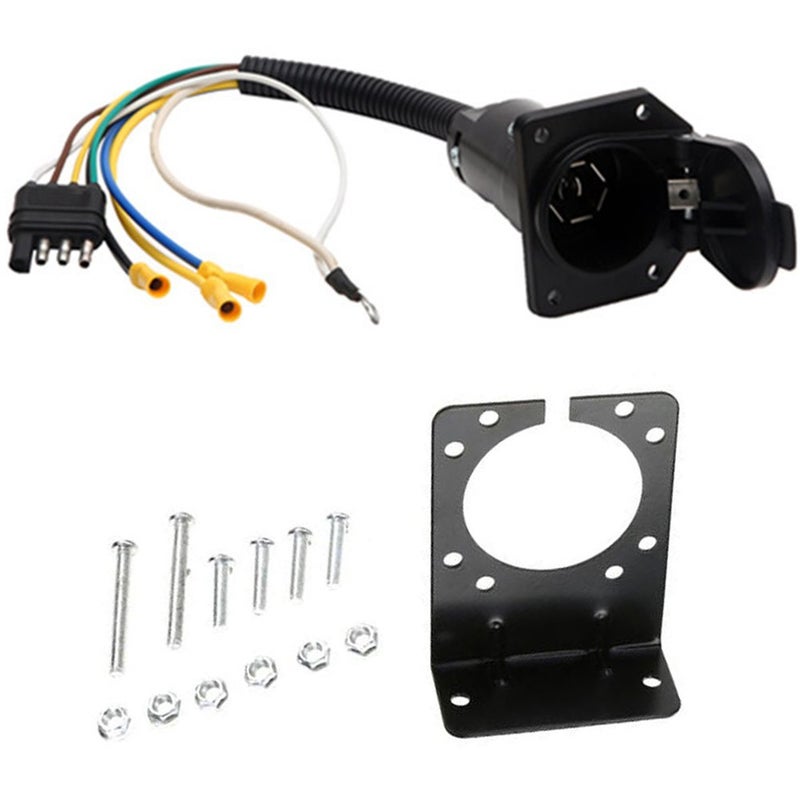 NEWSUN Premium 4 Way Flat to 7 Blade Trailer Adapter with Mounting Bracket DualWay Trailer Wiring Harness Adapter Universal VehicleSide Connector Ideal for Truck RV and Boat Towing