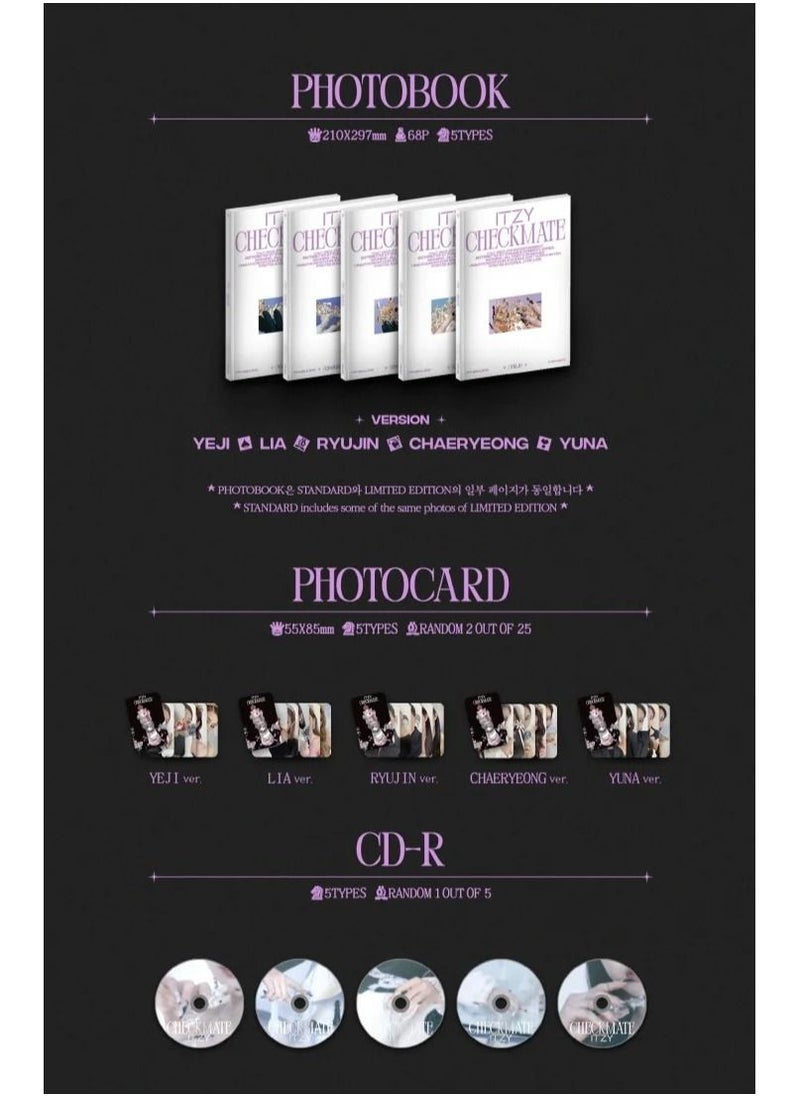 Itzy 5th Mini Album Checkmate Standard Edition Ryujin Version Kpop CD with Photobook Photocards Mini Poster Lyrics Paper and Sticker
