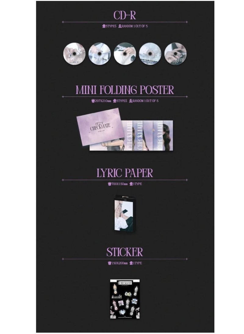 Itzy 5th Mini Album Checkmate Standard Edition Ryujin Version Kpop CD with Photobook Photocards Mini Poster Lyrics Paper and Sticker