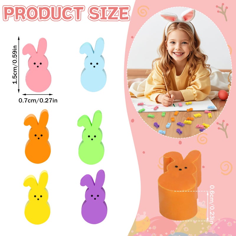 JUNEBRUSHS 300 Pcs Easter Bunny Mini Erasers, 6 Colors Cute Rabbit Erasers Bulk for School Classroom Prizes Homework Rewards Party Favors - Image 2