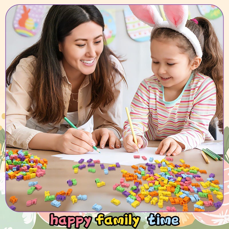 JUNEBRUSHS 300 Pcs Easter Bunny Mini Erasers, 6 Colors Cute Rabbit Erasers Bulk for School Classroom Prizes Homework Rewards Party Favors - Image 4