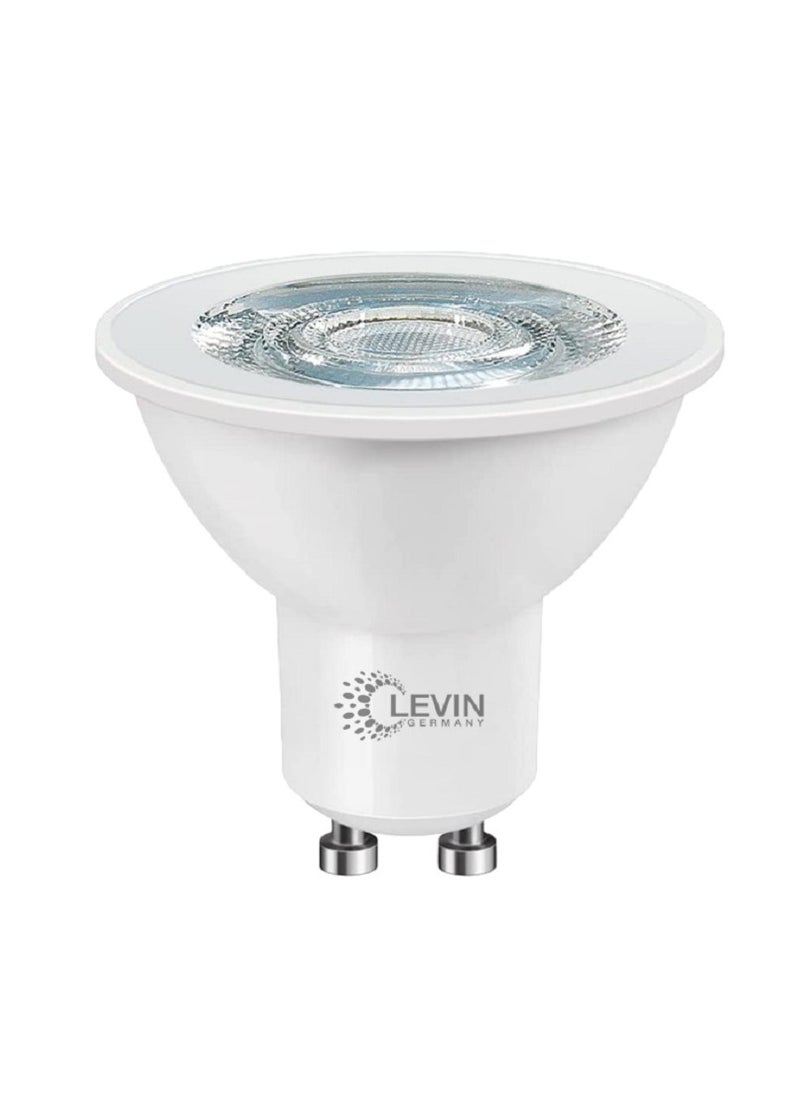 Levin Germany Levin 6W GU10 LED Lamp, 3000K Warm White, 530 Lumens, Flicker Free, Non-Dimmable, IP20, SMD LED, CRI>80, Suitable for Hypermarket, Office, Home, Showrooms, Kitchen and Bedrooms.  - Image 1