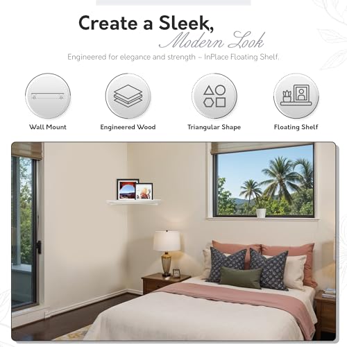 [IN]PLACE InPlace Durable Contemporary Corner Shelf Kit - Easy to Install & Remove, Floating Corner Shelves - Wall Mounted Decorative Corner Shelf for Flowers or Small Lamp - 10"D x 10"W x 2"H, White - 0199020 - Image 4