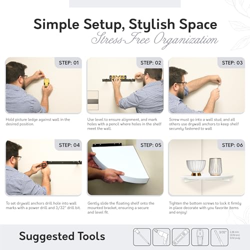 [IN]PLACE InPlace Durable Contemporary Corner Shelf Kit - Easy to Install & Remove, Floating Corner Shelves - Wall Mounted Decorative Corner Shelf for Flowers or Small Lamp - 10"D x 10"W x 2"H, White - 0199020 - Image 3