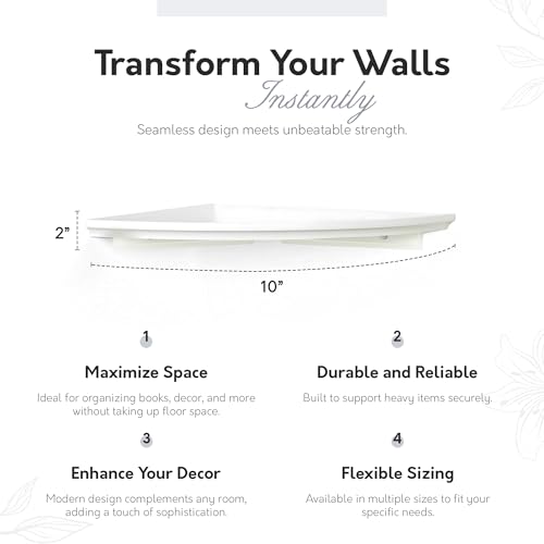 [IN]PLACE InPlace Durable Contemporary Corner Shelf Kit - Easy to Install & Remove, Floating Corner Shelves - Wall Mounted Decorative Corner Shelf for Flowers or Small Lamp - 10"D x 10"W x 2"H, White - 0199020 - Image 2