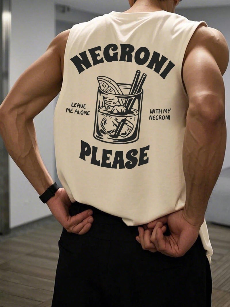 SXV STYLE Negroni Cocktail Graphic Tank Top, Cotton Sleeveless Vest, Cream Colour (in, Alpha, L, Beige) - Image 3