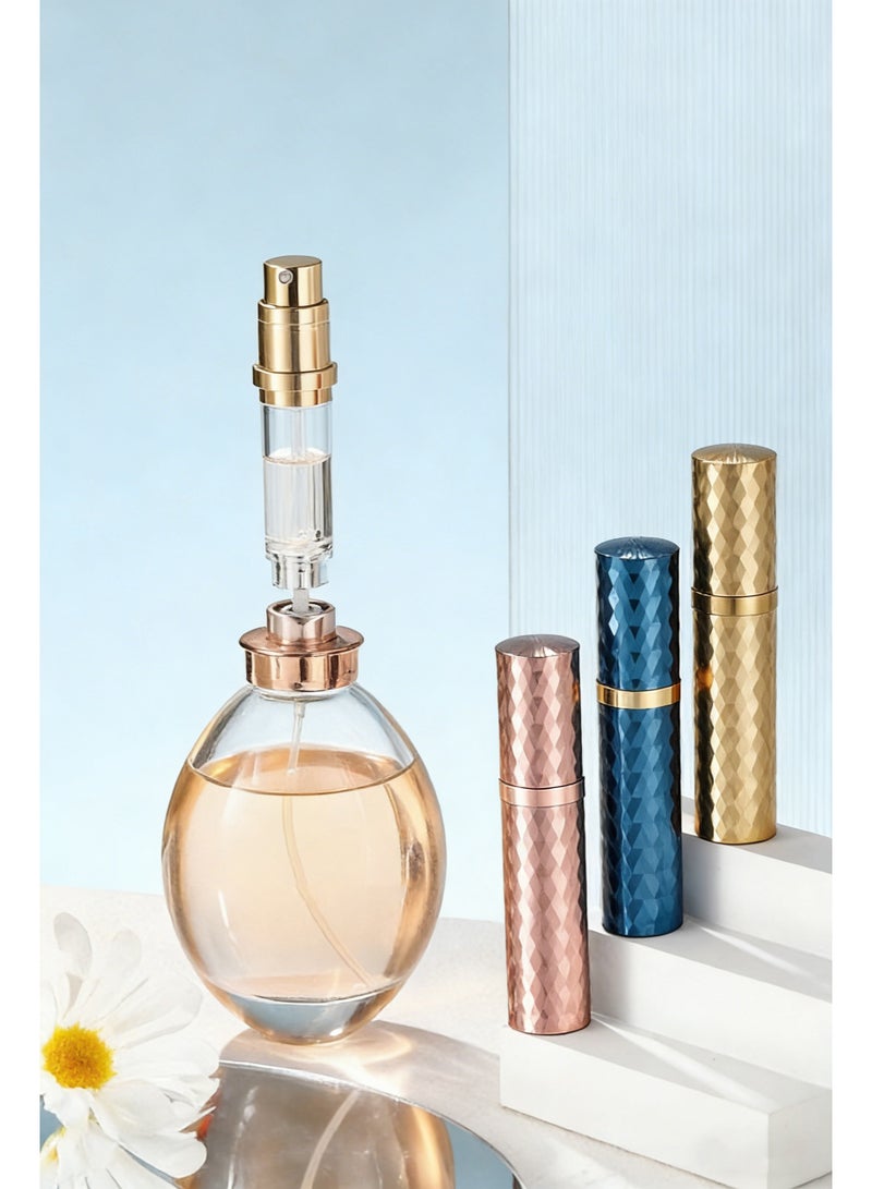 بخاخ عطر قابل لإعادة التعبئة بتصميم ماسي | زجاجة رذاذ ذاتية التعبئة من الأسفل، مثالية للسفر والاستخدام المحمول، زجاجة رذاذ صغيرة قابلة لإعادة التعبئة للنساء والرجال، مناسبة للسفر والرحلات الخارجية - Image 4