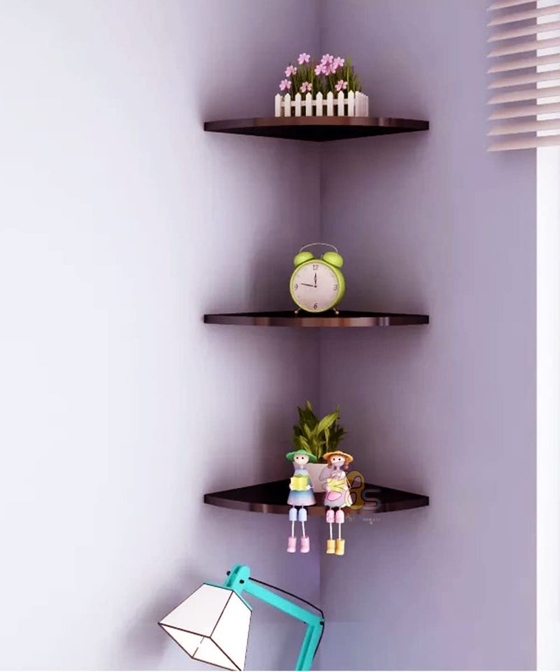 DDS Dream Decor Shoppee Wooden Corner Floating Shelves, 3 Tiers Small Beautiful Wall Mounted Corner Shelves Engineered Wood Board Display Decoration Storage Shelf for Living Room Bedroom - Image 2