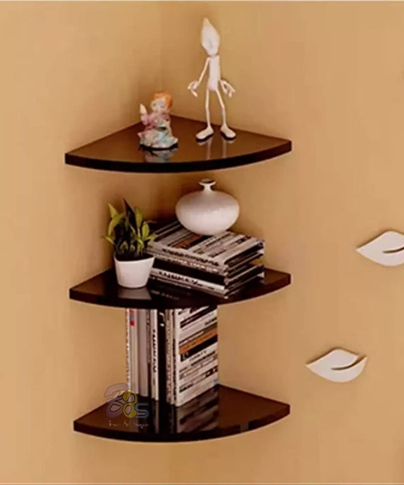 DDS Dream Decor Shoppee Wooden Corner Floating Shelves, 3 Tiers Small Beautiful Wall Mounted Corner Shelves Engineered Wood Board Display Decoration Storage Shelf for Living Room Bedroom - Image 1