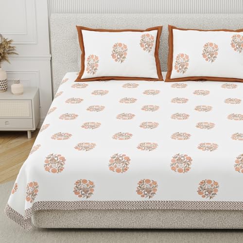 DE CAMA Since 1997 | 100% Cotton 300 TC Premium King Size Bedsheet for Double Bed (90 x 108 Inch) with 2 Pillow Covers Set (17 x 27 Inch) Designer Printed Bedsheet Set - Birds of Wings Orange - Image 3