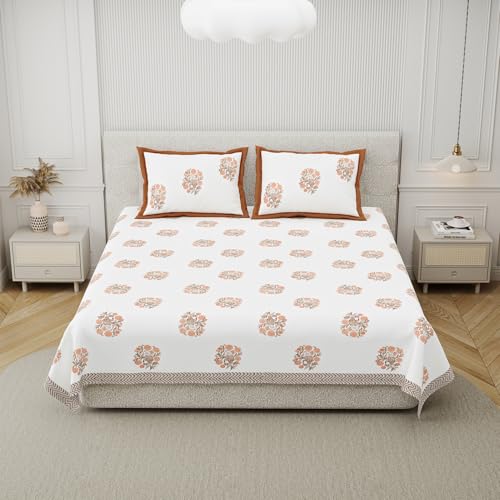 DE CAMA Since 1997 | 100% Cotton 300 TC Premium King Size Bedsheet for Double Bed (90 x 108 Inch) with 2 Pillow Covers Set (17 x 27 Inch) Designer Printed Bedsheet Set - Birds of Wings Orange - Image 2