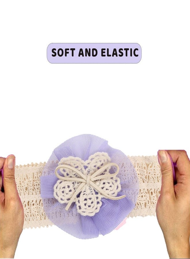 SYGA Pack Of 5 Pcs Baby Headbands Nylon Soft Flower Strechable Hairbands Bow Headband Newborn Infant Toddlers Kids 0-3 Year (Multicolor) - Image 3