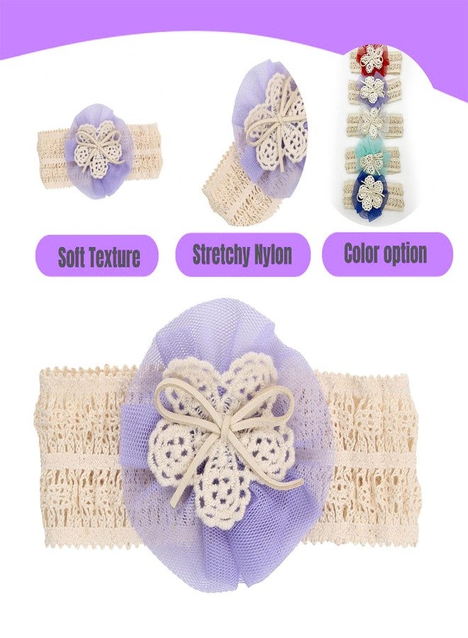 SYGA Pack Of 5 Pcs Baby Headbands Nylon Soft Flower Strechable Hairbands Bow Headband Newborn Infant Toddlers Kids 0-3 Year (Multicolor) - Image 5