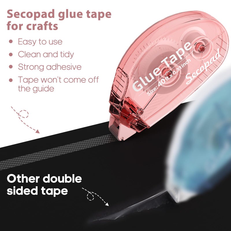Secopad 1.5X Longer Scrapbook Tape, 6 Pack Double Sided Tape Roller for Crafts, Adhesive Glue Runner for School Office Teacher Journal Supplies, Glue Roller for Kids and Adults, 240FT Total - Image 2